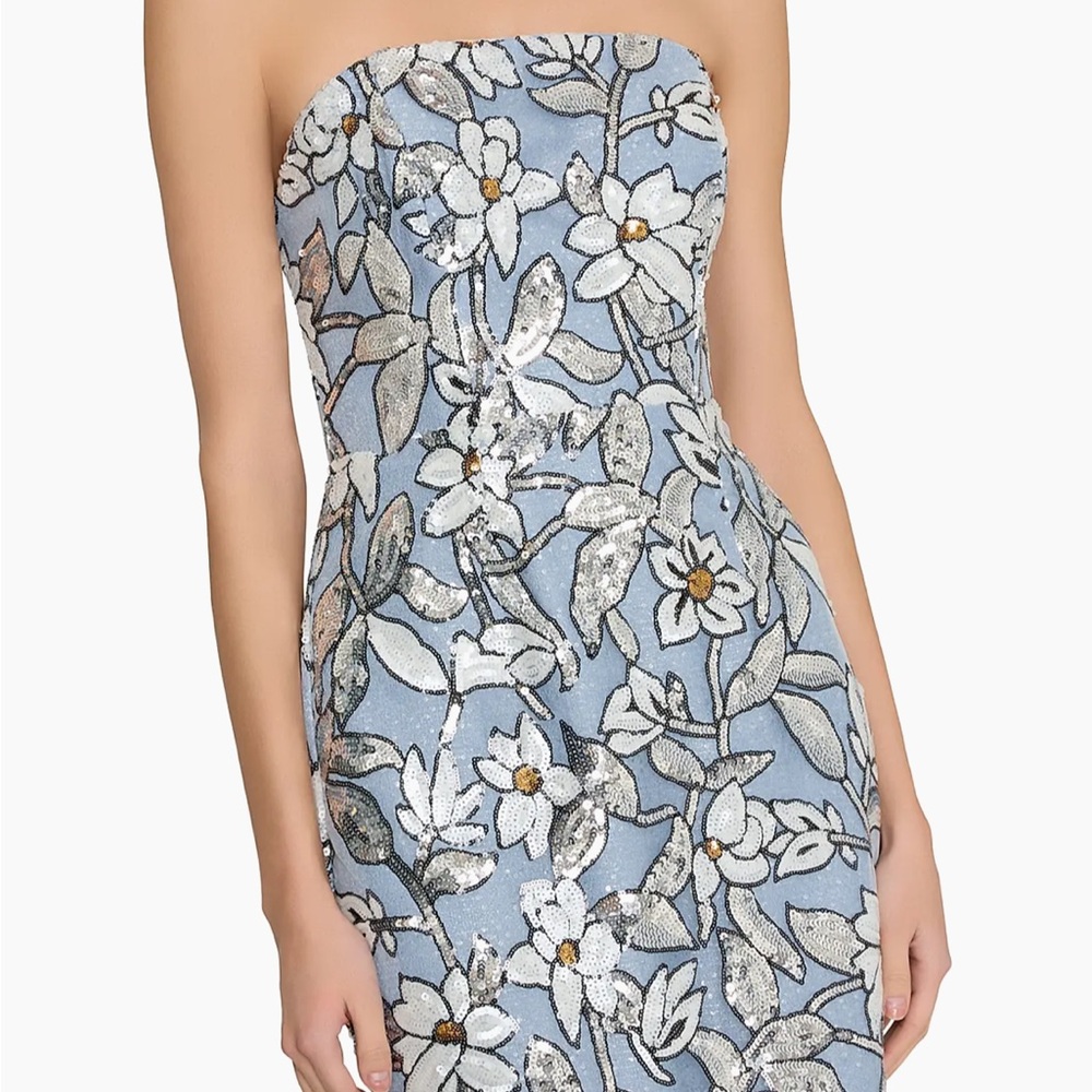 Milly - Magnolia floral sequined Strapless Dress - Silver Multi